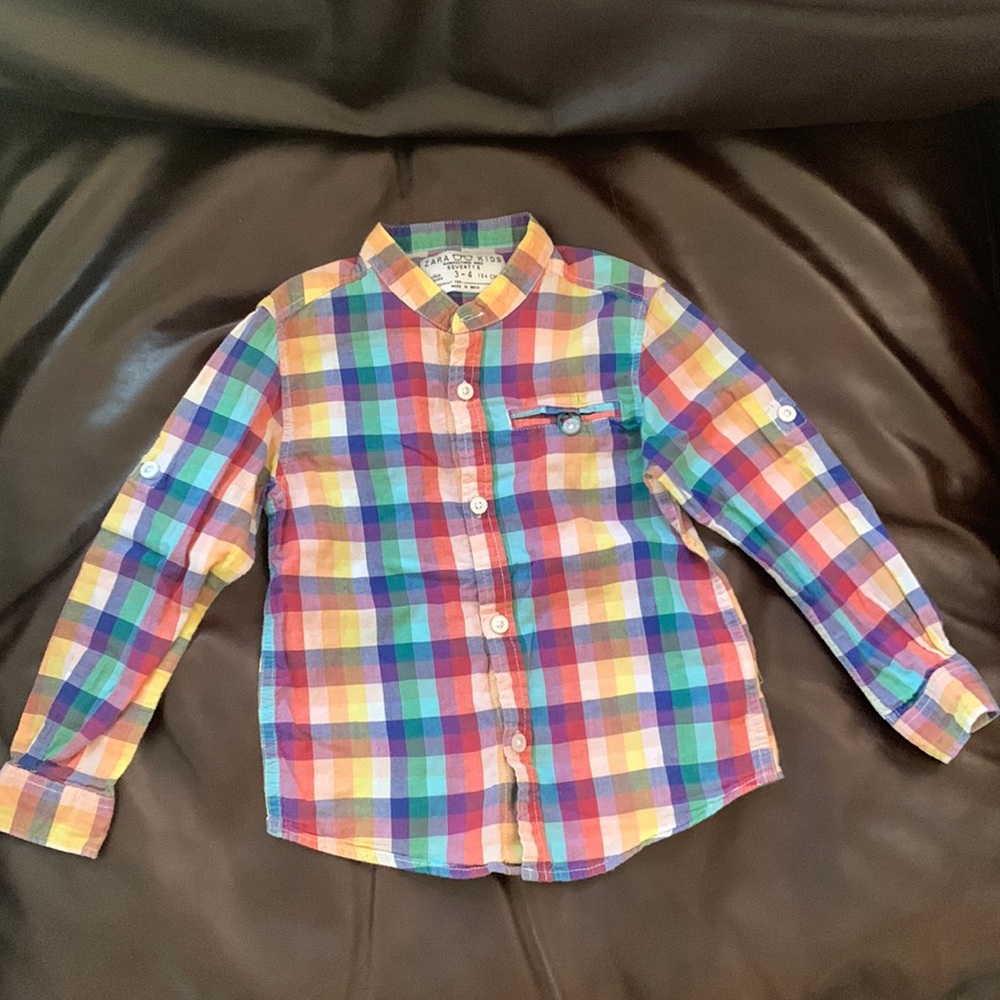 Zara Kids Colorful Plaid Button Down Shirt